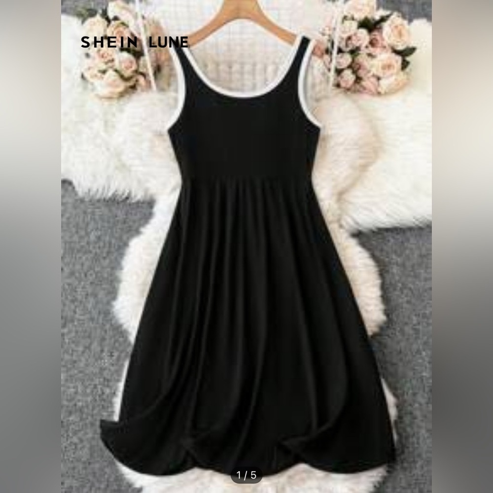 SHEIN Black Dress with White Trim Sleeveless Scoop Neck